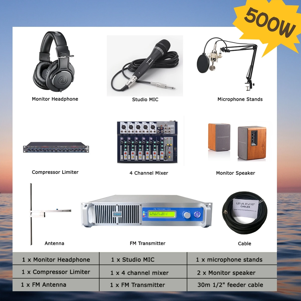 YXHT-1 500W FM Transmitter Complete Kit – 10 Equipments Included for Radio Station
YXHT-1 500W FM Transmitter Complete Kit – 10 Equipments Included for Radio Station