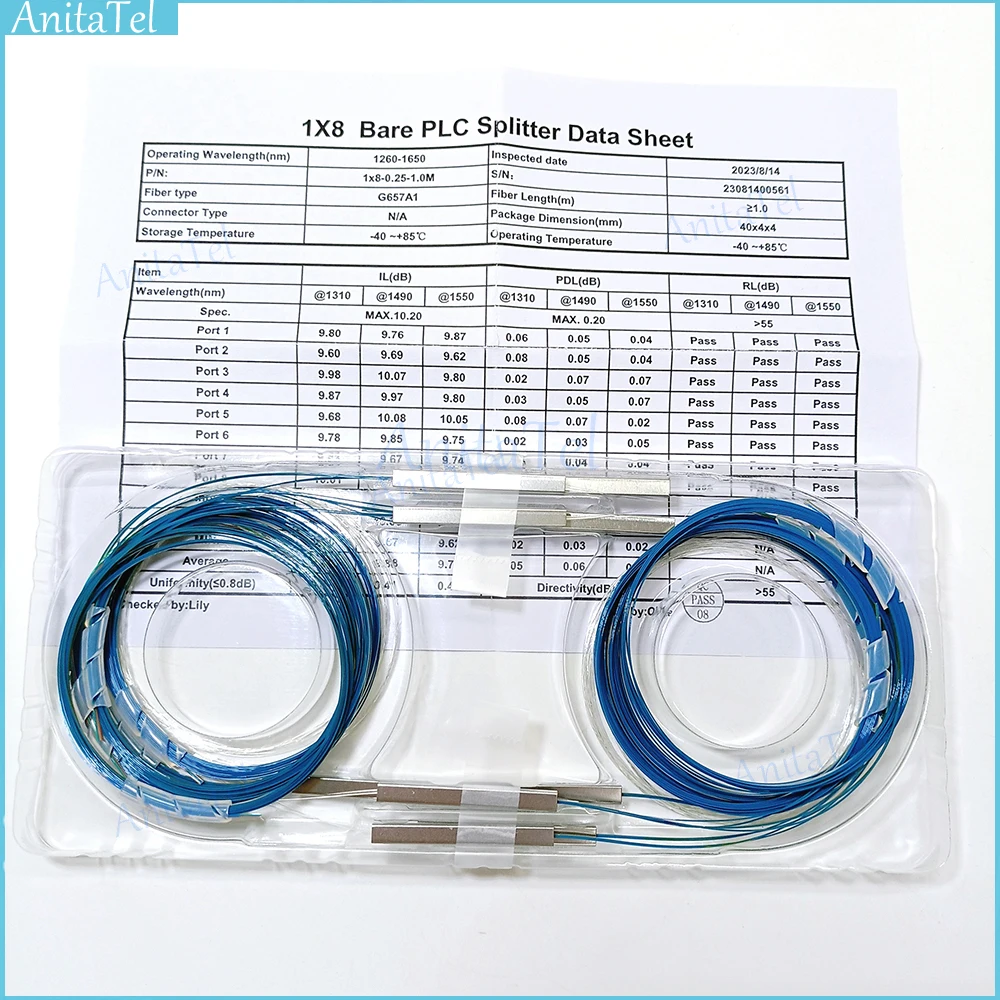 1x8 Color Bare Fiber Optic PLC Splitter Without Connector Cable 250um Mini Blockless G657A1 Splitter 1260-1650nm
1x8 Color Bare Fiber Optic PLC Splitter Without Connector Cable 250um Mini Blockless G657A1 Splitter 1260-1650nm