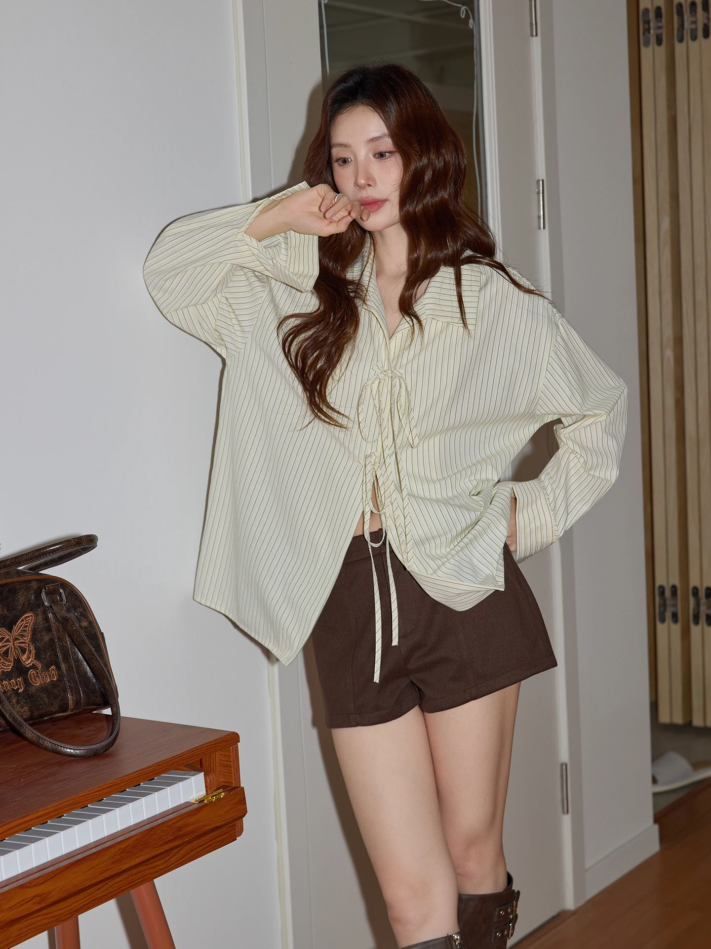 Korean Style Long Sleeve Striped Shirt Women's Summer Design Turn-down Collar Belted Loose Fit Cotton Polyester Blend
Korean Style Long Sleeve Striped Shirt Women's Summer Design Turn-down Collar Belted Loose Fit Cotton Polyester Blend
