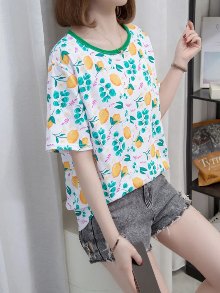 L-4XL Large Size Cotton T-shirts Female Summer Casual Loose Tshirt Mom Flowers Print Vintage Tees Tops Oversize Clothing 2023
L-4XL Large Size Cotton T-shirts Female Summer Casual Loose Tshirt Mom Flowers Print Vintage Tees Tops Oversize Clothing 2023