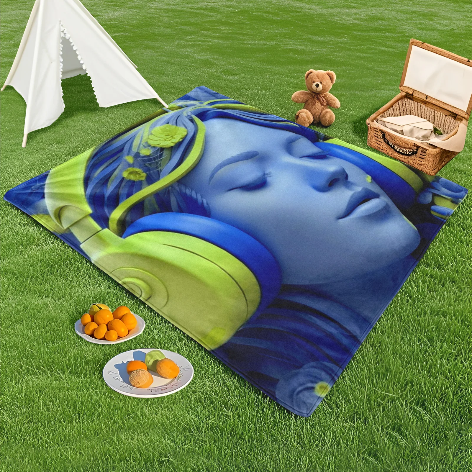 Green Blue Floral Headphone Design Outdoor Blanket For Picnic Camping And Beach Relaxation
Green Blue Floral Headphone Design Outdoor Blanket For Picnic Camping And Beach Relaxation
