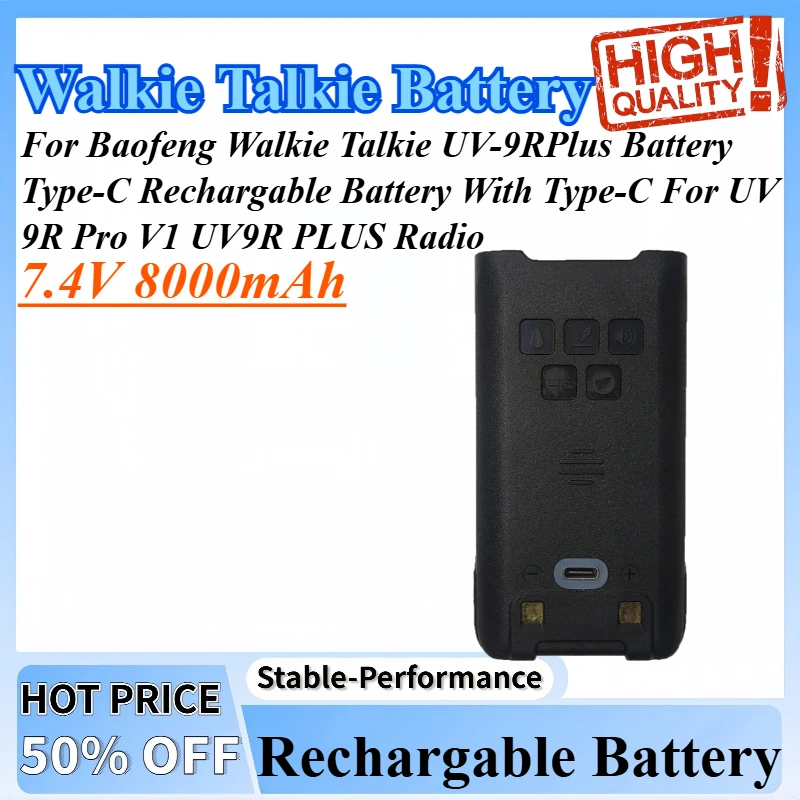 7.4V 8000mAh For Baofeng Walkie Talkie UV-9RPlus Battery Type-C Rechargable Battery With Type-C For UV 9R Pro V1 UV9R PLUS Radio
7.4V 8000mAh For Baofeng Walkie Talkie UV-9RPlus Battery Type-C Rechargable Battery With Type-C For UV 9R Pro V1 UV9R PLUS Radio