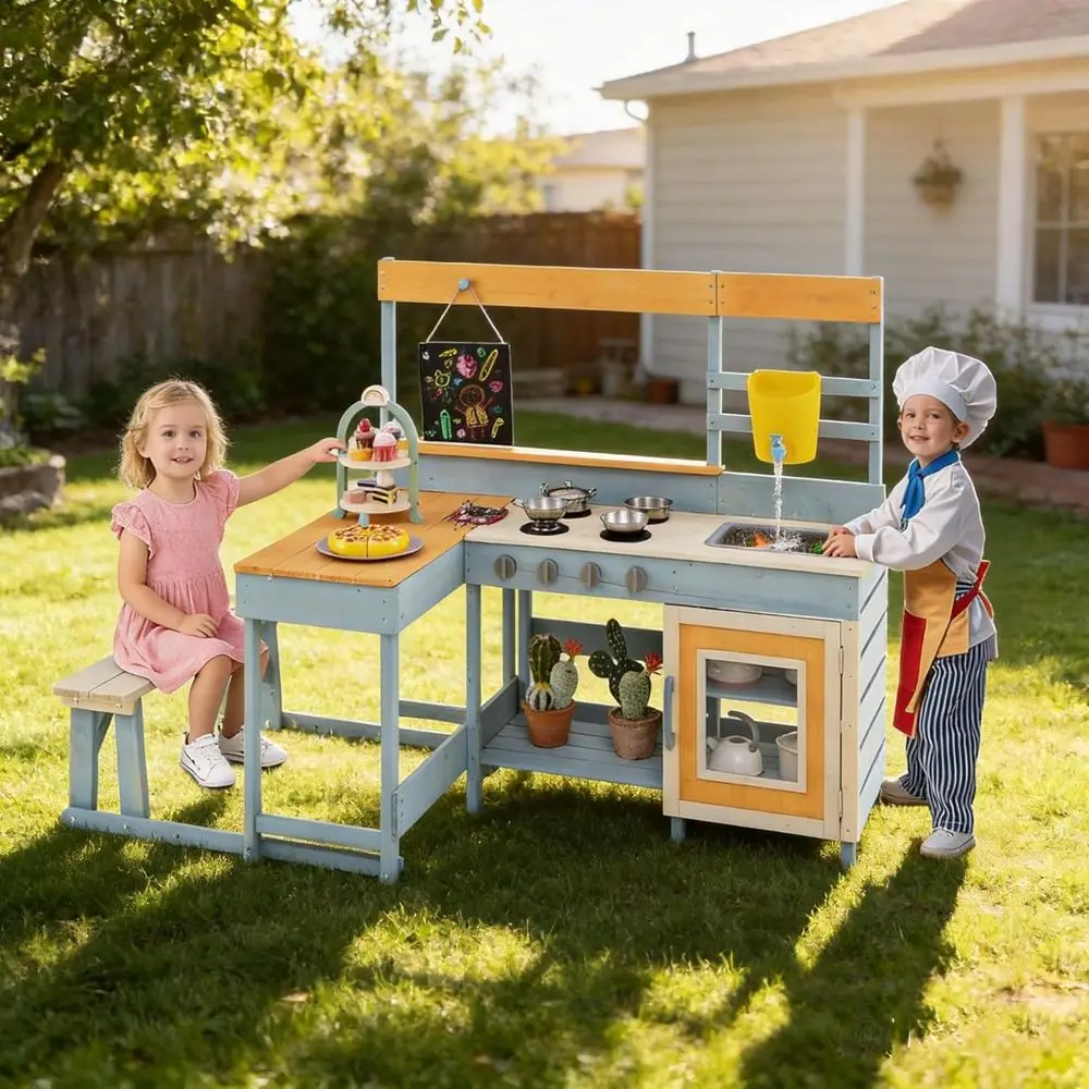 2-in-1 Wooden Picnic and Play Kitchen Set with Seating, Tea Party Accessories, Blackboard for Outdoor Play, Suitable for Ages 3+
2-in-1 Wooden Picnic and Play Kitchen Set with Seating, Tea Party Accessories, Blackboard for Outdoor Play, Suitable for Ages 3+