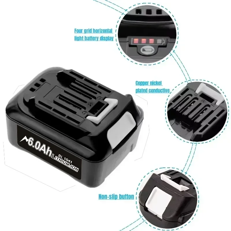 For Makita BL1040B 1020B 1015 10.8V 6Ah Lithium Battery Pack, Rechargeable Replacement for 10V CXT Power Tools, 6000mAh
For Makita BL1040B 1020B 1015 10.8V 6Ah Lithium Battery Pack, Rechargeable Replacement for 10V CXT Power Tools, 6000mAh