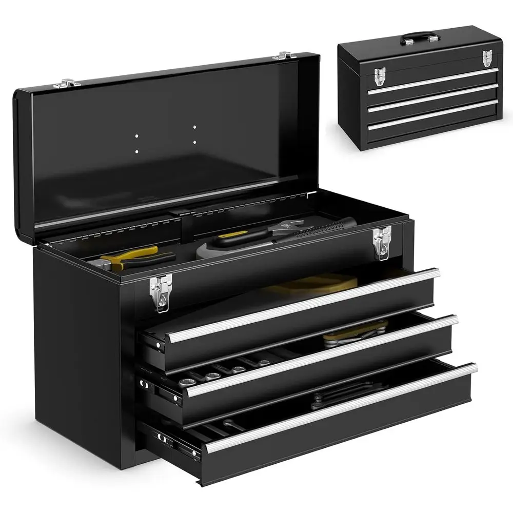 Tool Box with 3 Drawers, 4-Tier 20.5" Portable Tool Chest Organizer with Top Tool Tray, Auto Lock, Protective Liner, Handle, Steel Metal Small Toolbox for Gargae, Workshop, Home
Tool Box with 3 Drawers, 4-Tier 20.5" Portable Tool Chest Organizer with Top Tool Tray, Auto Lock, Protective Liner, Handle, Steel Metal Small Toolbox for Gargae, Workshop, Home