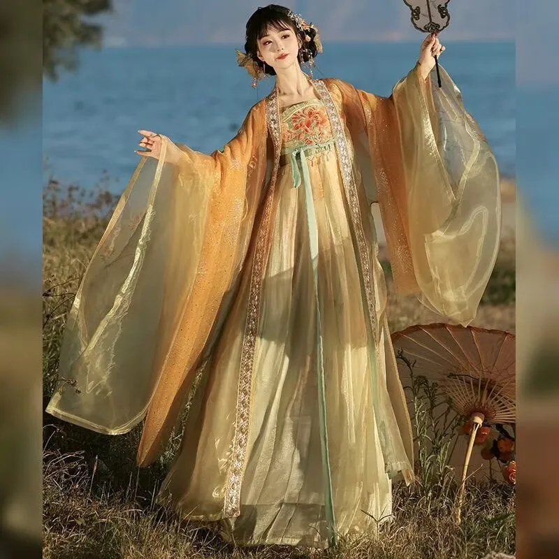 Women's Traditional Chinese Hanfu Dress Embroidery Yellow Tang Dynasty Ruqun Set Flowy Wide Sleeve Ancient Chinese Hanfu Dress
Women's Traditional Chinese Hanfu Dress Embroidery Yellow Tang Dynasty Ruqun Set Flowy Wide Sleeve Ancient Chinese Hanfu Dress