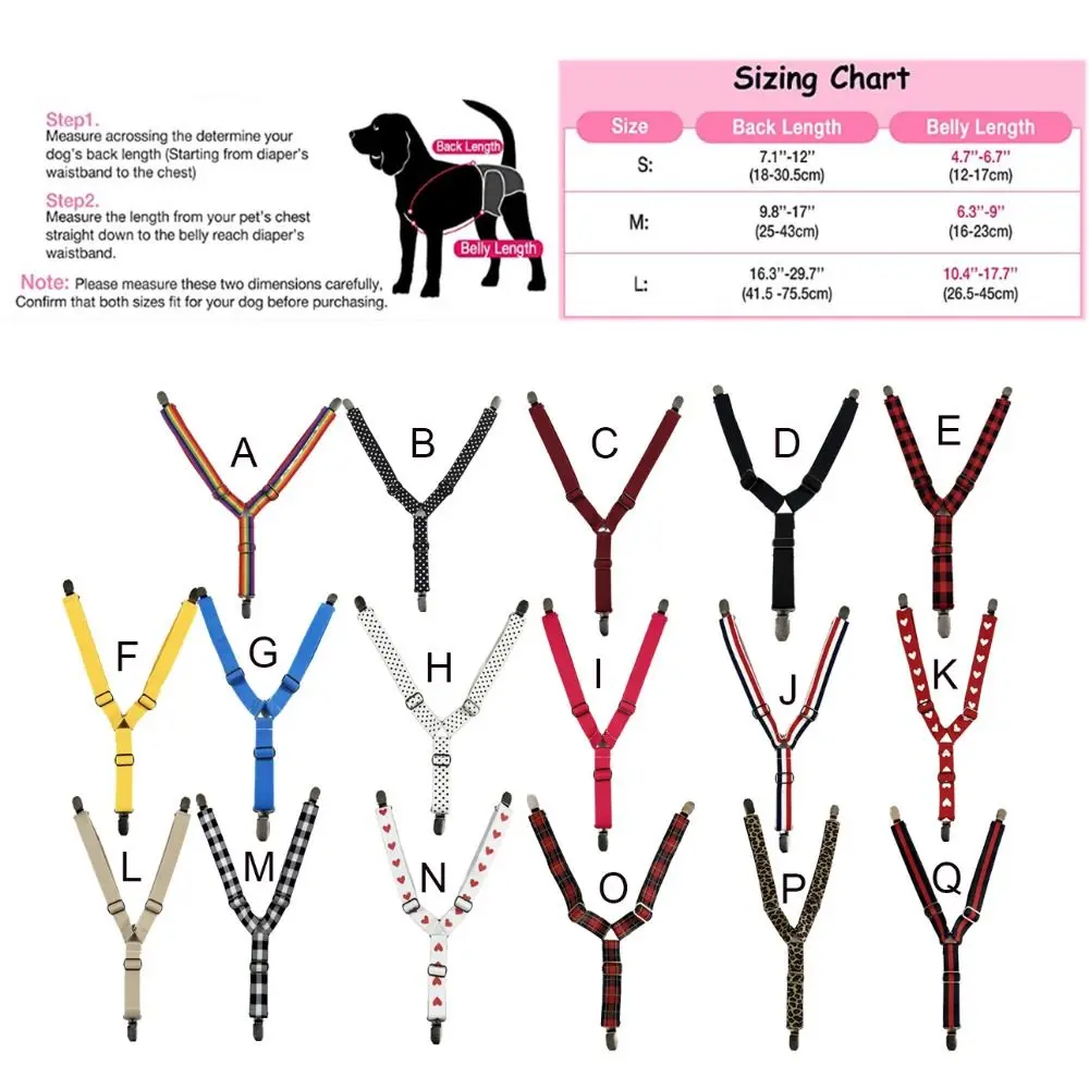 Adjustable Pet Physiological Pants Strap Clip Polyester Colorful Dog Suspender Anti-drop Strap Elastic Dog Diaper Suspenders
Adjustable Pet Physiological Pants Strap Clip Polyester Colorful Dog Suspender Anti-drop Strap Elastic Dog Diaper Suspenders