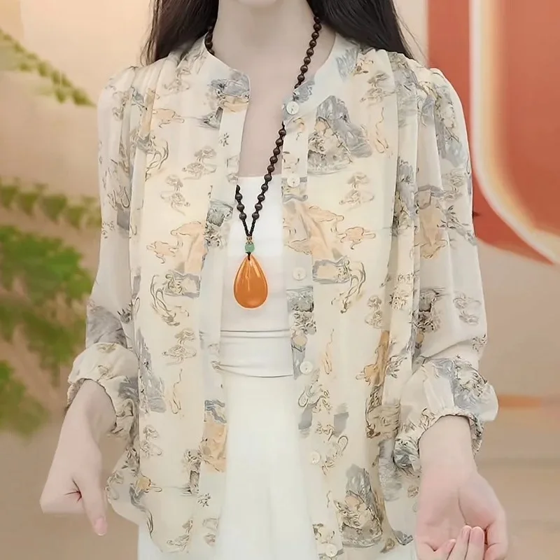 Women Landscape Print Chiffon Blouse 3/4 Sleeve Loose Casual Shirt
Women Landscape Print Chiffon Blouse 3/4 Sleeve Loose Casual Shirt
