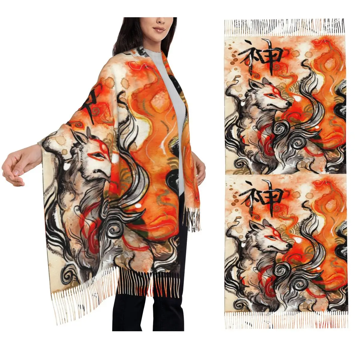 Okami Amaterasu шарф с кисточками, женские мягкие теплые шали и накидки, большая осенне-зимняя шаль
Okami Amaterasu шарф с кисточками, женские мягкие теплые шали и накидки, большая осенне-зимняя шаль