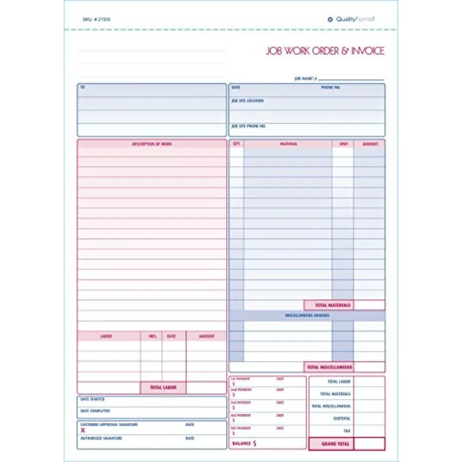 - Contractor Job Work Order Invoice and Grid Sheet 2 Part Carbonless 100 Per Pack
- Contractor Job Work Order Invoice and Grid Sheet 2 Part Carbonless 100 Per Pack