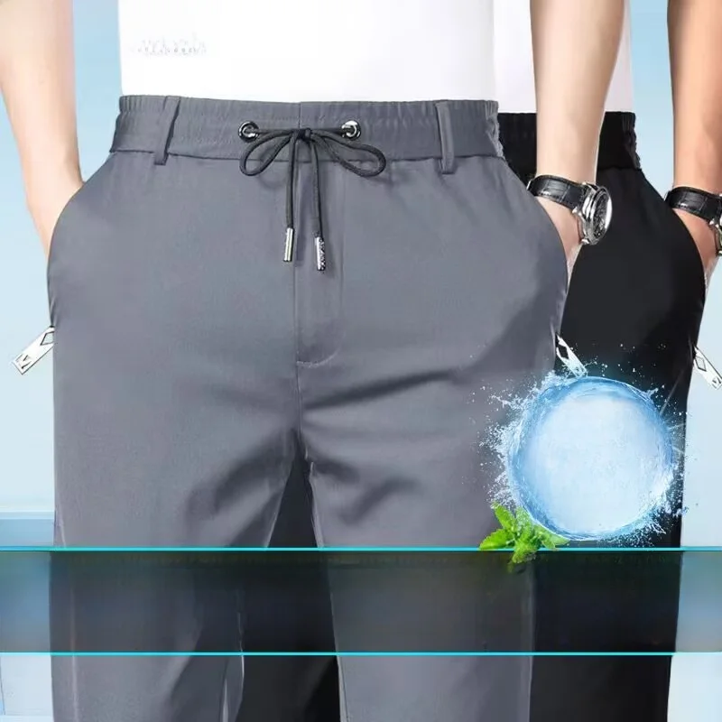 Ice Silk Casual Pants for Men Mid-aged And ly High-waist Elastic Waist Five Zipper Straight-leg Busin Casual Sle
Ice Silk Casual Pants for Men Mid-aged And ly High-waist Elastic Waist Five Zipper Straight-leg Busin Casual Sle