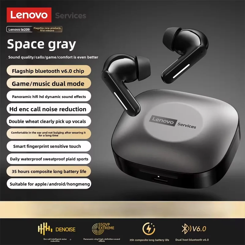 Беспроводные наушники Lenovo LE209 Bluetooth 6.0 с шумоподавлением ENC, 35 часов работы, водонепроницаемость IPX4, 12-мм драйверы, HiFi стерео, для игр
Беспроводные наушники Lenovo LE209 Bluetooth 6.0 с шумоподавлением ENC, 35 часов работы, водонепроницаемость IPX4, 12-мм драйверы, HiFi стерео, для игр