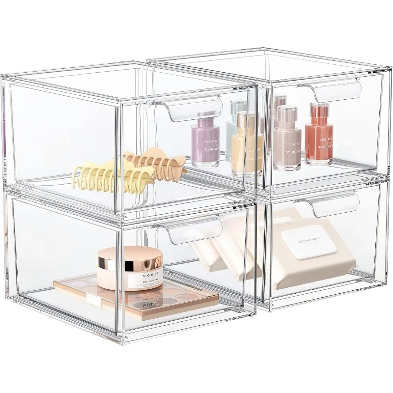 4 Pack Stackable Makeup Organizer and Storage, Acrylic Organizers,Clear Plastic Storage Drawer with Handles for Vanity
4 Pack Stackable Makeup Organizer and Storage, Acrylic Organizers,Clear Plastic Storage Drawer with Handles for Vanity