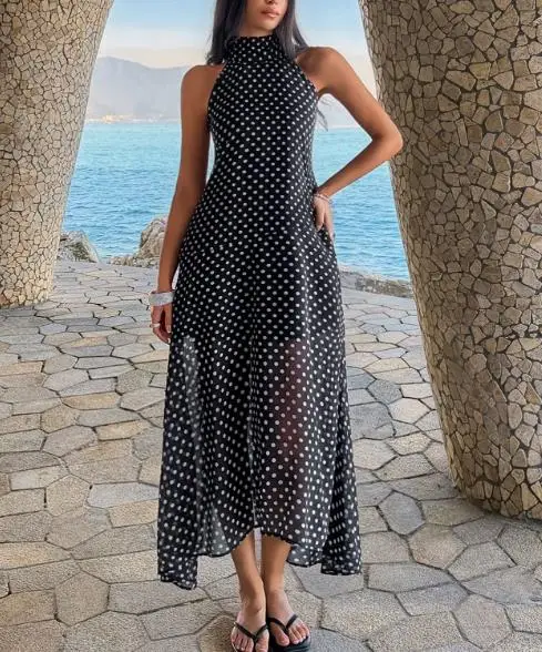 Womens Dresses 2026 Spring Summer New Fashion Retro Polka Dot Print High Neck Sleeveless Casual Vacation Chiffon Long Dress
Womens Dresses 2026 Spring Summer New Fashion Retro Polka Dot Print High Neck Sleeveless Casual Vacation Chiffon Long Dress
