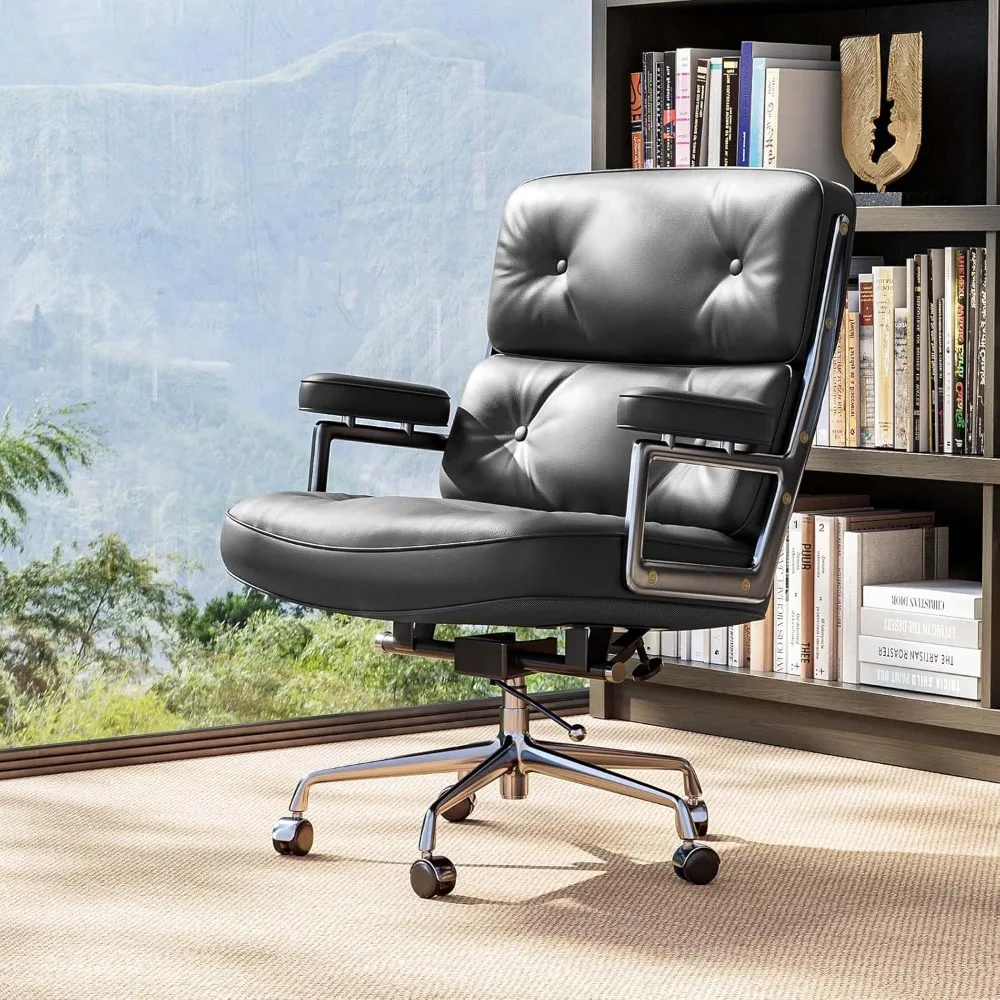 Mid Back Genuine Leather Home Office Chair, Ergonomic Executive Desk Chair with Aluminum Arms and Wheels
Mid Back Genuine Leather Home Office Chair, Ergonomic Executive Desk Chair with Aluminum Arms and Wheels
