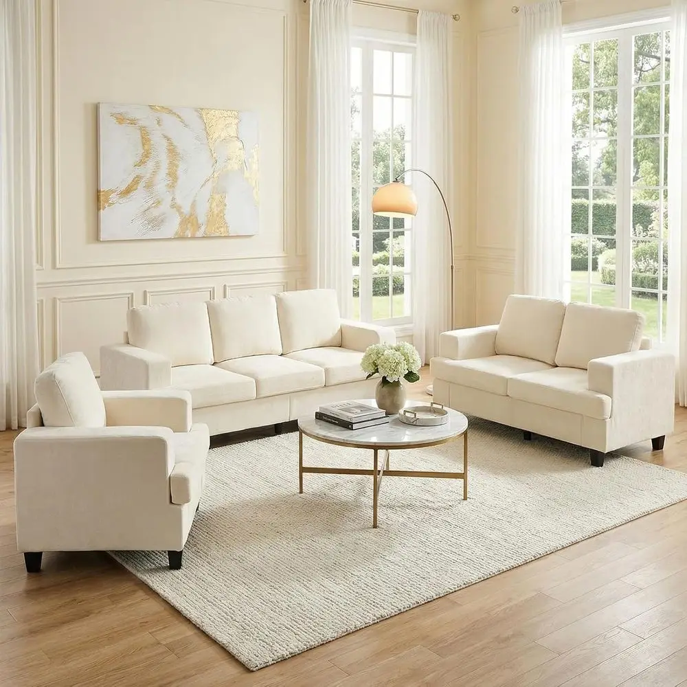 82 Wide 3-Piece Living Room Sofa Set: 3-Seat Couch, Loveseat, and Armchair in Beige for Comfortable Seating
82 Wide 3-Piece Living Room Sofa Set: 3-Seat Couch, Loveseat, and Armchair in Beige for Comfortable Seating