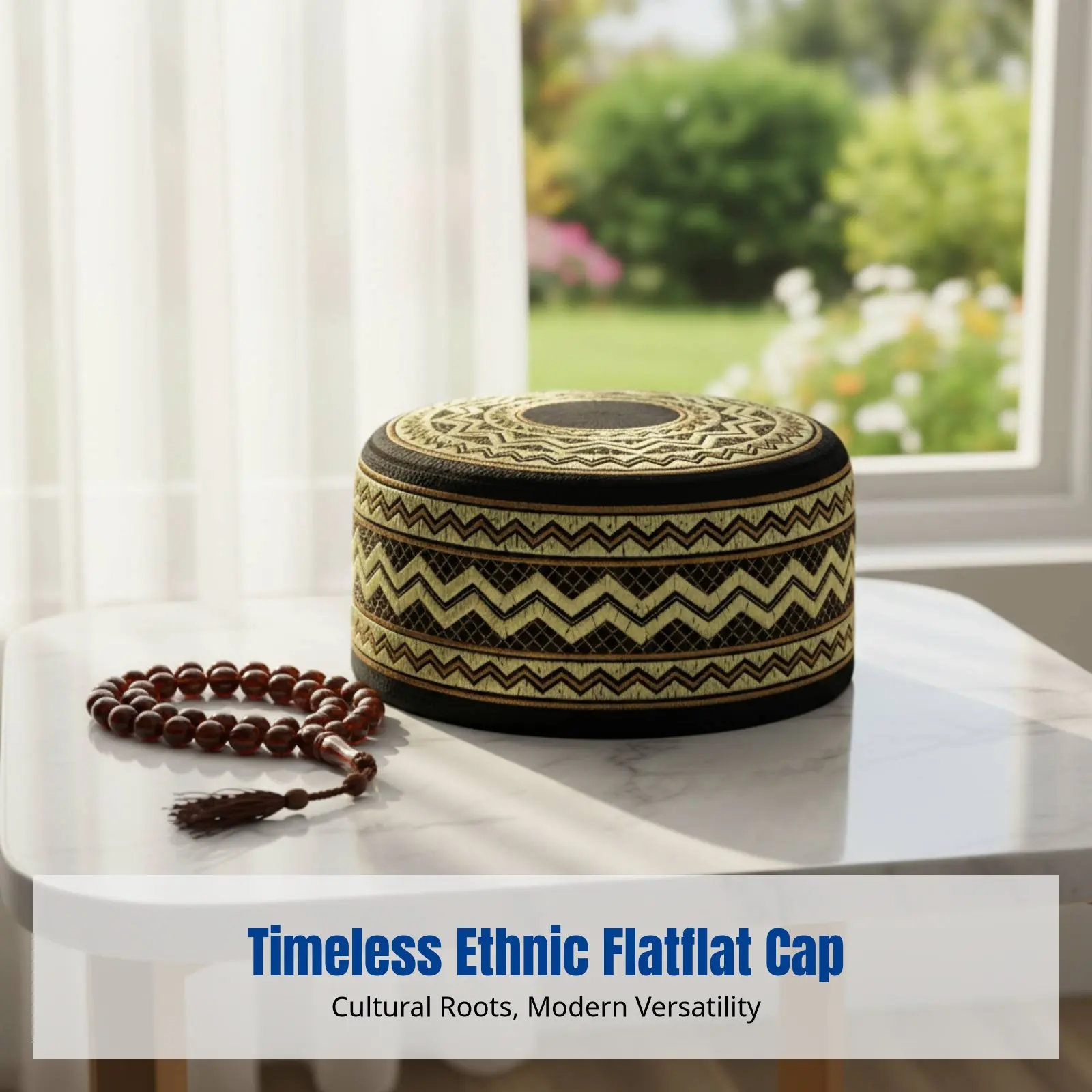 Men's Embroidered Flat Top Prayer Cap, Ethnic Floral Pattern, Traditional Muslim Headwear
Men's Embroidered Flat Top Prayer Cap, Ethnic Floral Pattern, Traditional Muslim Headwear