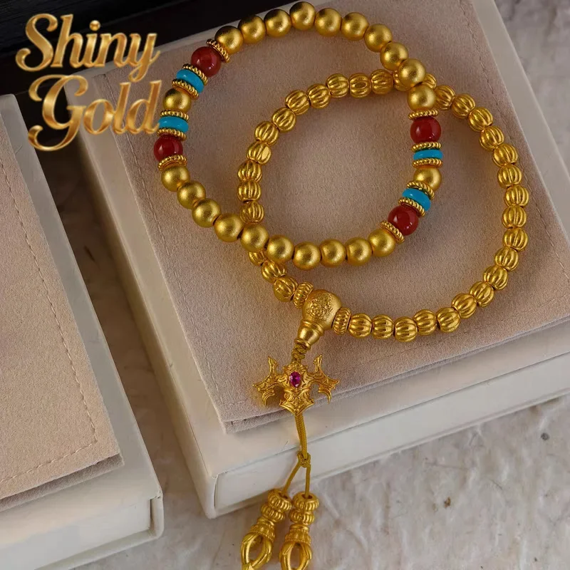 ShinyGold9999 24K real gold new Chinese style ancient French style turquoise gold bead bracelet for women with red agate gold br
ShinyGold9999 24K real gold new Chinese style ancient French style turquoise gold bead bracelet for women with red agate gold br