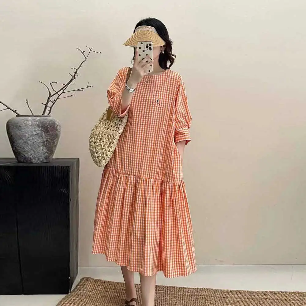 Japanese Vintage Mori Girl Plaid Dress Women Summer New O-Neck Short Sleeve Casual Loose Midi A-Line Dresses
Japanese Vintage Mori Girl Plaid Dress Women Summer New O-Neck Short Sleeve Casual Loose Midi A-Line Dresses