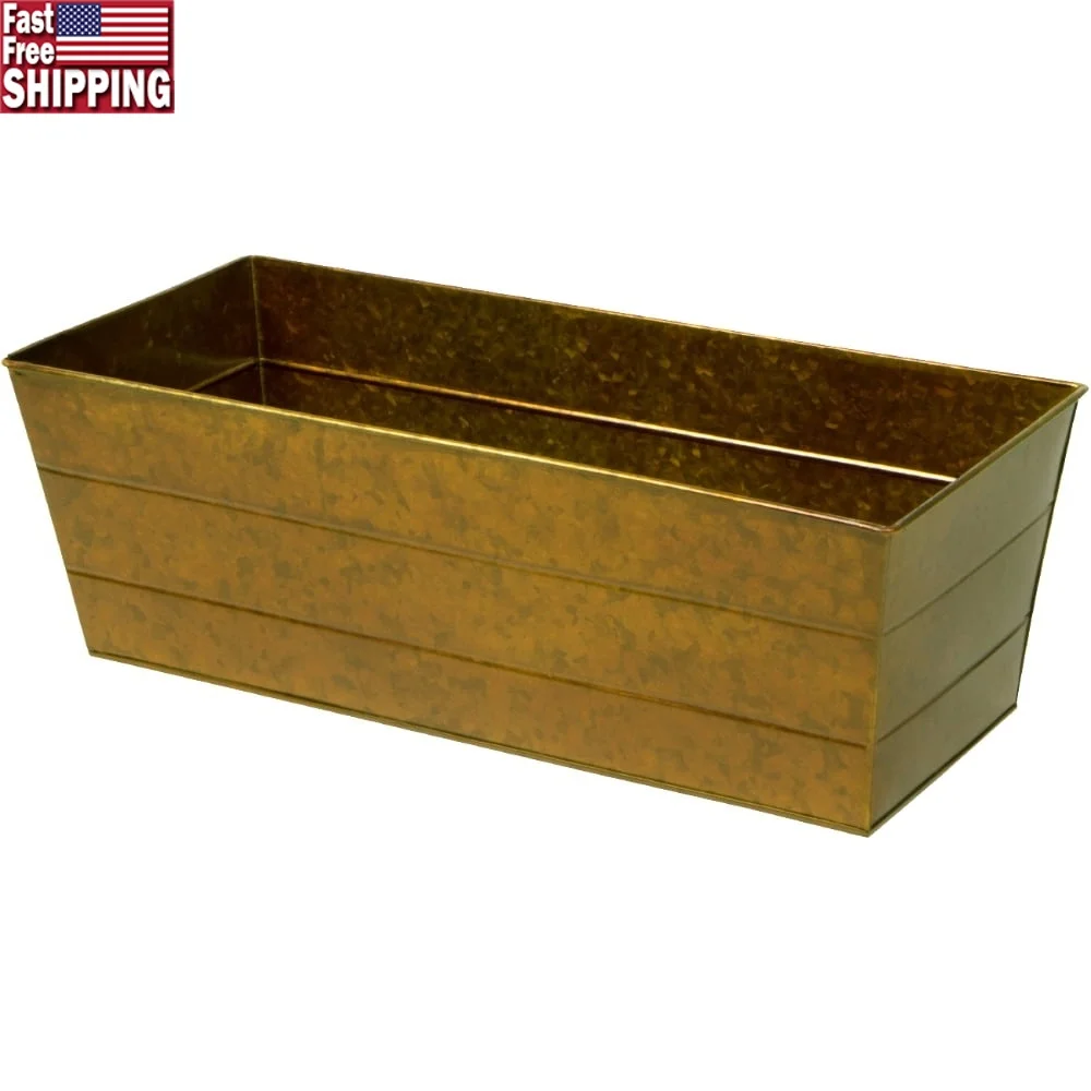 Galvanized Iron Window Box Planter 22 Inch with Bronze Patina 3 Drainage Holes Direct Planting or Flower Pots 
Galvanized Iron Window Box Planter 22 Inch with Bronze Patina 3 Drainage Holes Direct Planting or Flower Pots