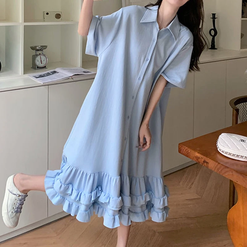 Patchwork Plus Size Casual Dresses Summer Short Sleeve Loose Solid Youth Pleated Fashion Midi Dress Korean Trend Women Clothing
Patchwork Plus Size Casual Dresses Summer Short Sleeve Loose Solid Youth Pleated Fashion Midi Dress Korean Trend Women Clothing
