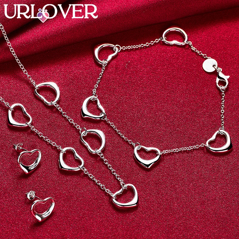 URLOVER 925 Sterling Silver Heart Chain Necklace Bracelet Earring Set For Woman Party Birthday Wedding Fashion Jewelry Sets Gift
URLOVER 925 Sterling Silver Heart Chain Necklace Bracelet Earring Set For Woman Party Birthday Wedding Fashion Jewelry Sets Gift