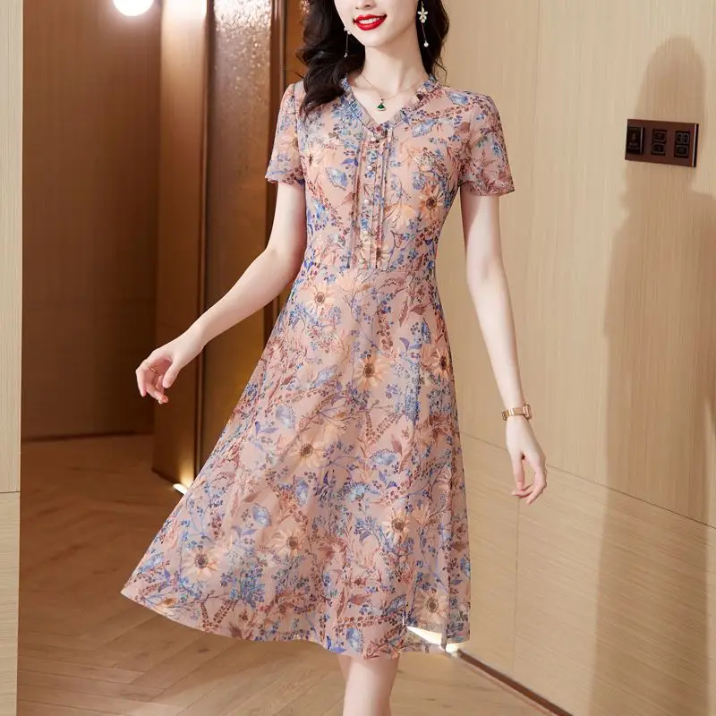 New Summer Floral Print Midi Dress Women's Short Sleeve plus Size Slimming Mommy Style Casual High Waist A-Line Dress
New Summer Floral Print Midi Dress Women's Short Sleeve plus Size Slimming Mommy Style Casual High Waist A-Line Dress