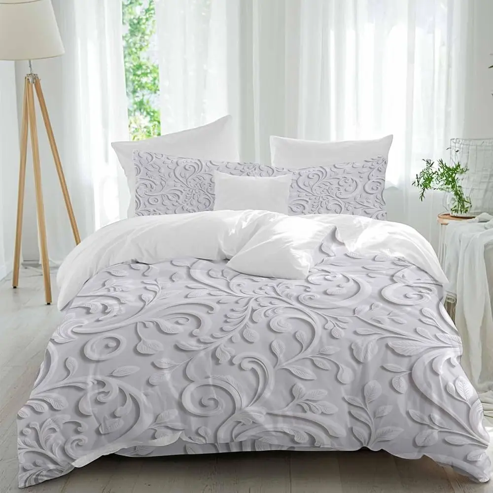 loral s Sheet Set, White lowers Leaves Plant Simple 4 Pieces Breathable Sot Duvet Cover Set Bedding Cozy Bed lat Sheets or Hotel
loral s Sheet Set, White lowers Leaves Plant Simple 4 Pieces Breathable Sot Duvet Cover Set Bedding Cozy Bed lat Sheets or Hotel