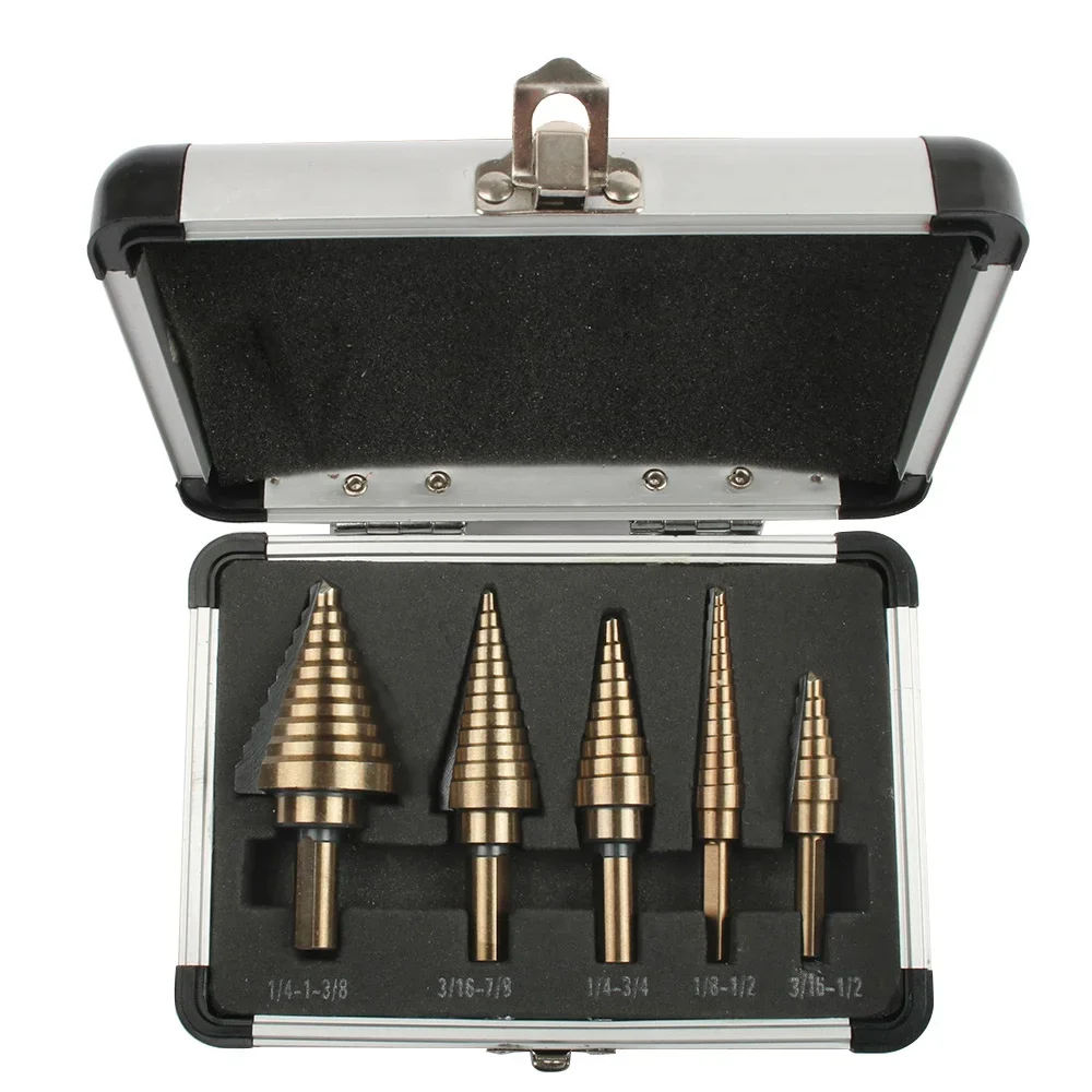 5Pcs Step Drill Bit Set Hss Cobalt Multiple 50 Sizes Conical Hole Cutter Industrial Titanium Coated Carbide Drill Bits Punch Tool for Stainless Steel Iron Sheet Metal Wood Drilling Hardware
5Pcs Step Drill Bit Set Hss Cobalt Multiple 50 Sizes Conical Hole Cutter Industrial Titanium Coated Carbide Drill Bits Punch Tool for Stainless Steel Iron Sheet Metal Wood Drilling Hardware