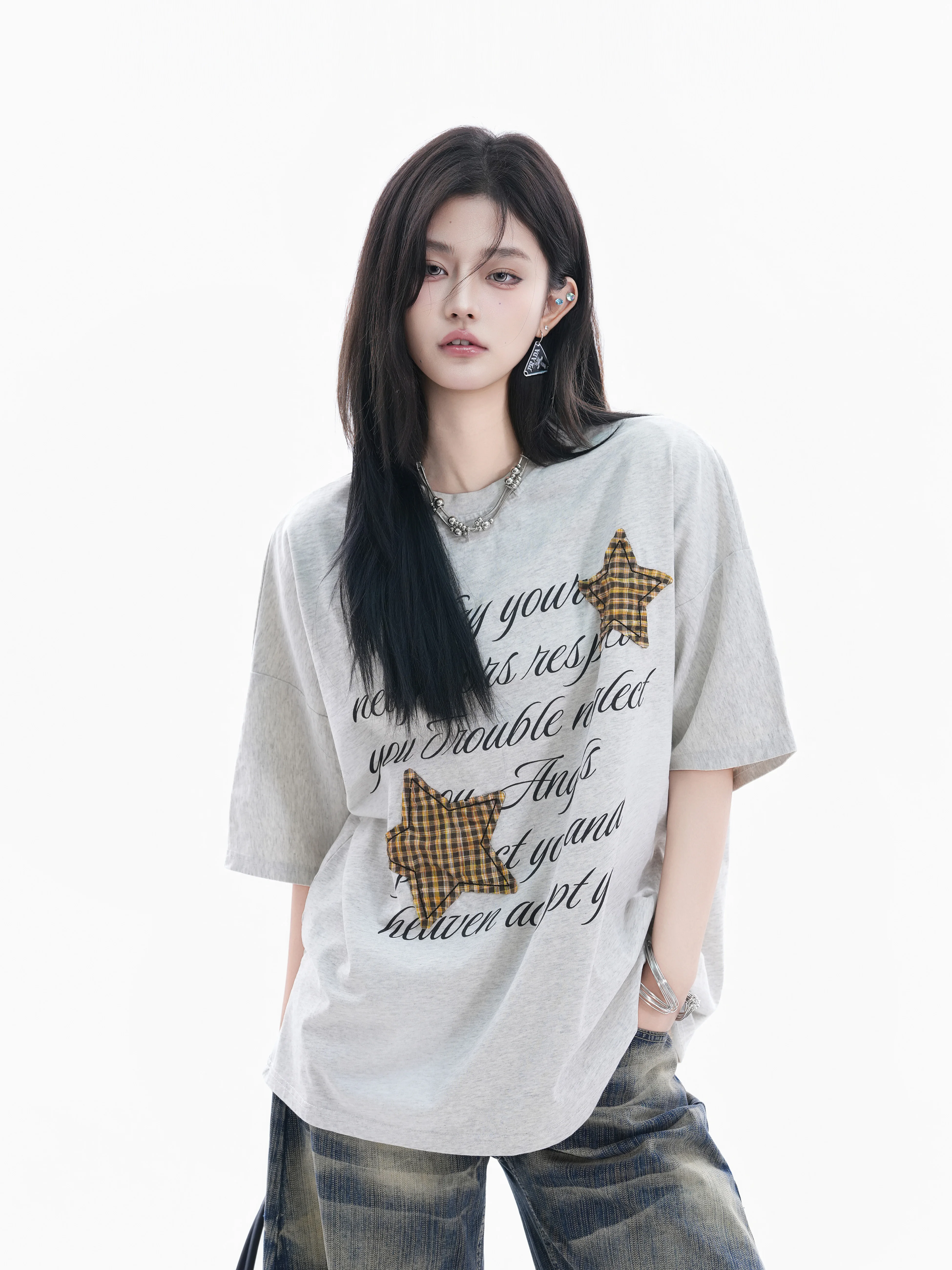 Retro Gradient Short Sleeve T-Shirt Women's Loose Fit Embroidered Checkered Star Patch Couple's Trendy Top Cotton round Neck
Retro Gradient Short Sleeve T-Shirt Women's Loose Fit Embroidered Checkered Star Patch Couple's Trendy Top Cotton round Neck