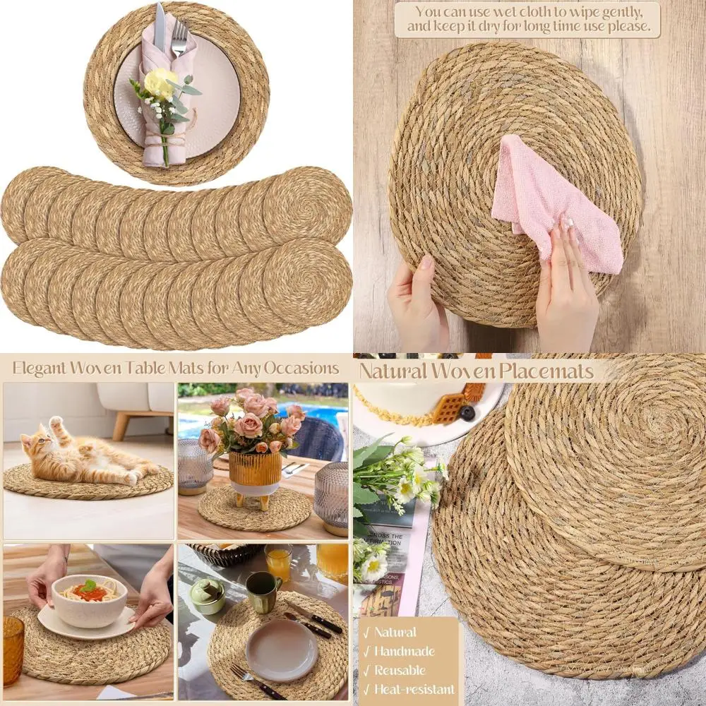 13.8 Natural Woven Round Placemats, 24-Pack, Boho Rattan Wicker, Farmhouse Rustic Style for Dining & Kitchen
13.8 Natural Woven Round Placemats, 24-Pack, Boho Rattan Wicker, Farmhouse Rustic Style for Dining & Kitchen