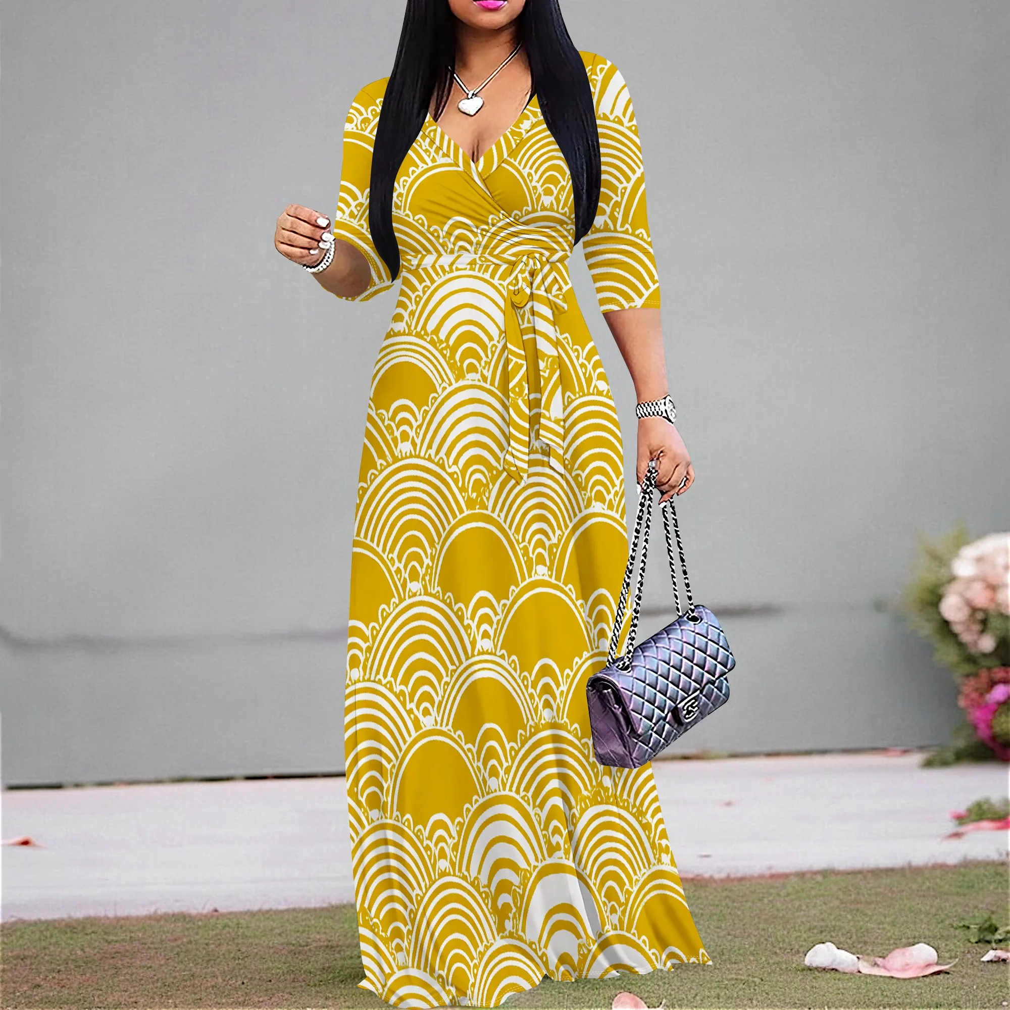 Women's Plus Size Wrap Maxi Dress S-3XL V Neck Yellow White Abstract Wave Print Summer Vacation Elegant Gown
Women's Plus Size Wrap Maxi Dress S-3XL V Neck Yellow White Abstract Wave Print Summer Vacation Elegant Gown