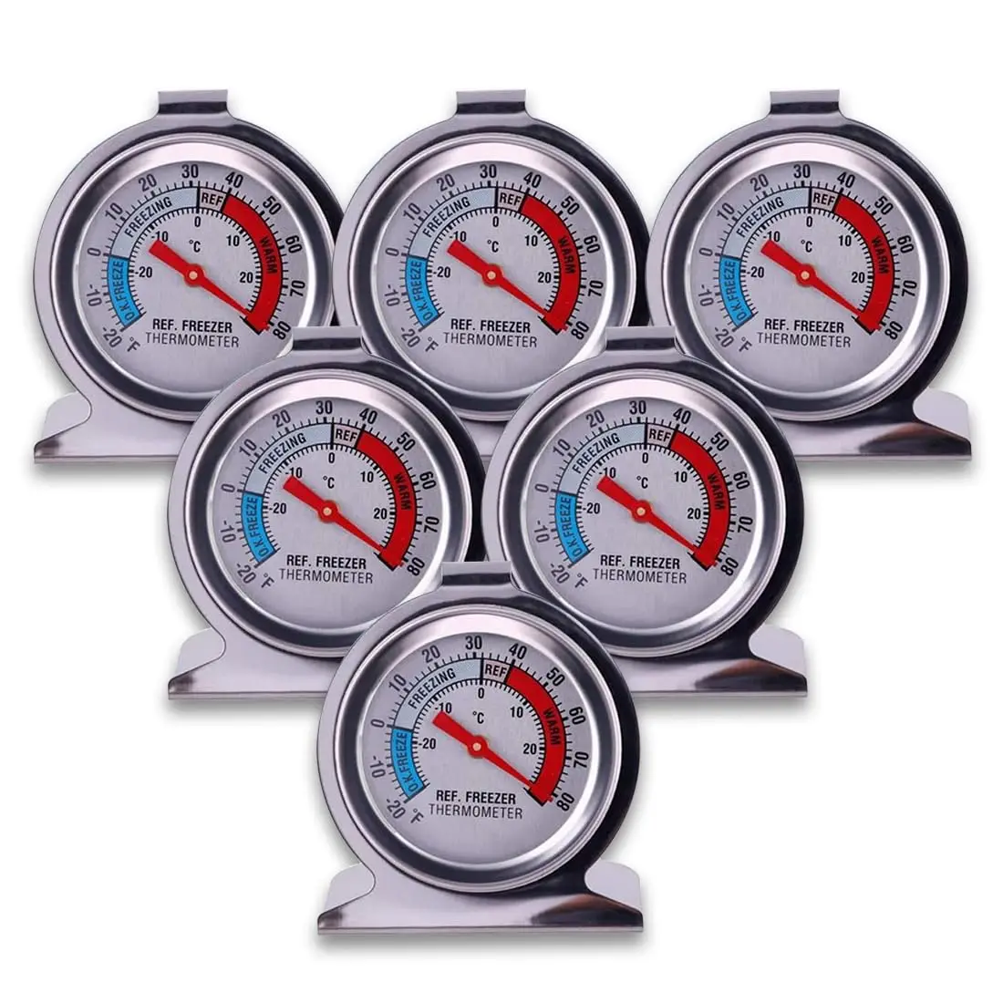 6 Pack Large Dial Refrigerator Freezer Thermometer, Stainless Steel, -20 to 80°F, Easy Read, Hook & Stand
6 Pack Large Dial Refrigerator Freezer Thermometer, Stainless Steel, -20 to 80°F, Easy Read, Hook & Stand