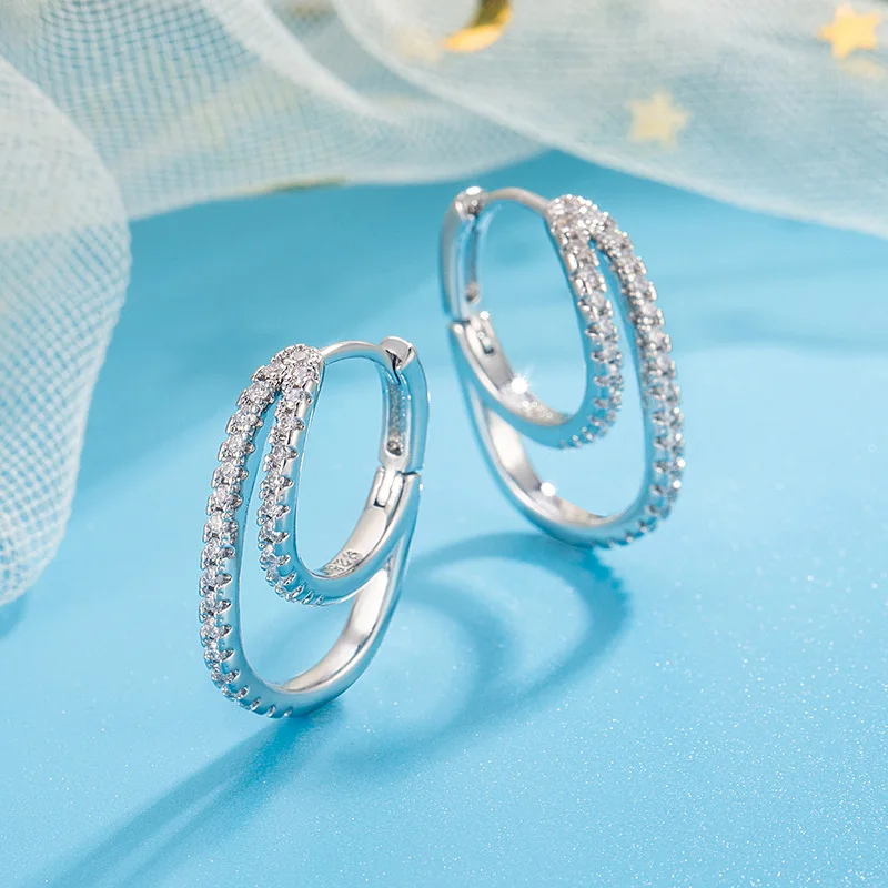 925 Silver Minimalist Temperament Double-layer Shiny Zircon Earrings Women's Birthday Party Gift
925 Silver Minimalist Temperament Double-layer Shiny Zircon Earrings Women's Birthday Party Gift