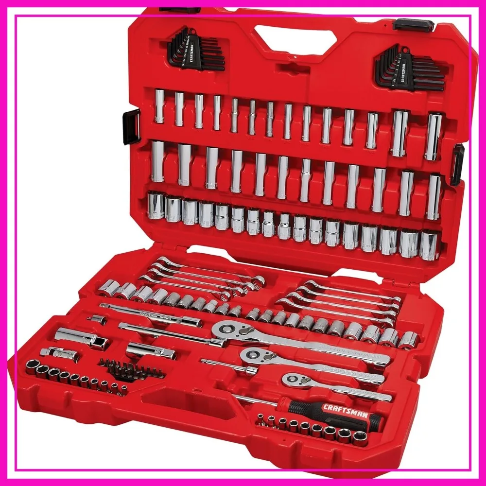 135-Piece Mechanic Tool Set with 1/4, 1/2, 3/8 Inch Drive SAE & Metric Sockets
135-Piece Mechanic Tool Set with 1/4, 1/2, 3/8 Inch Drive SAE & Metric Sockets
