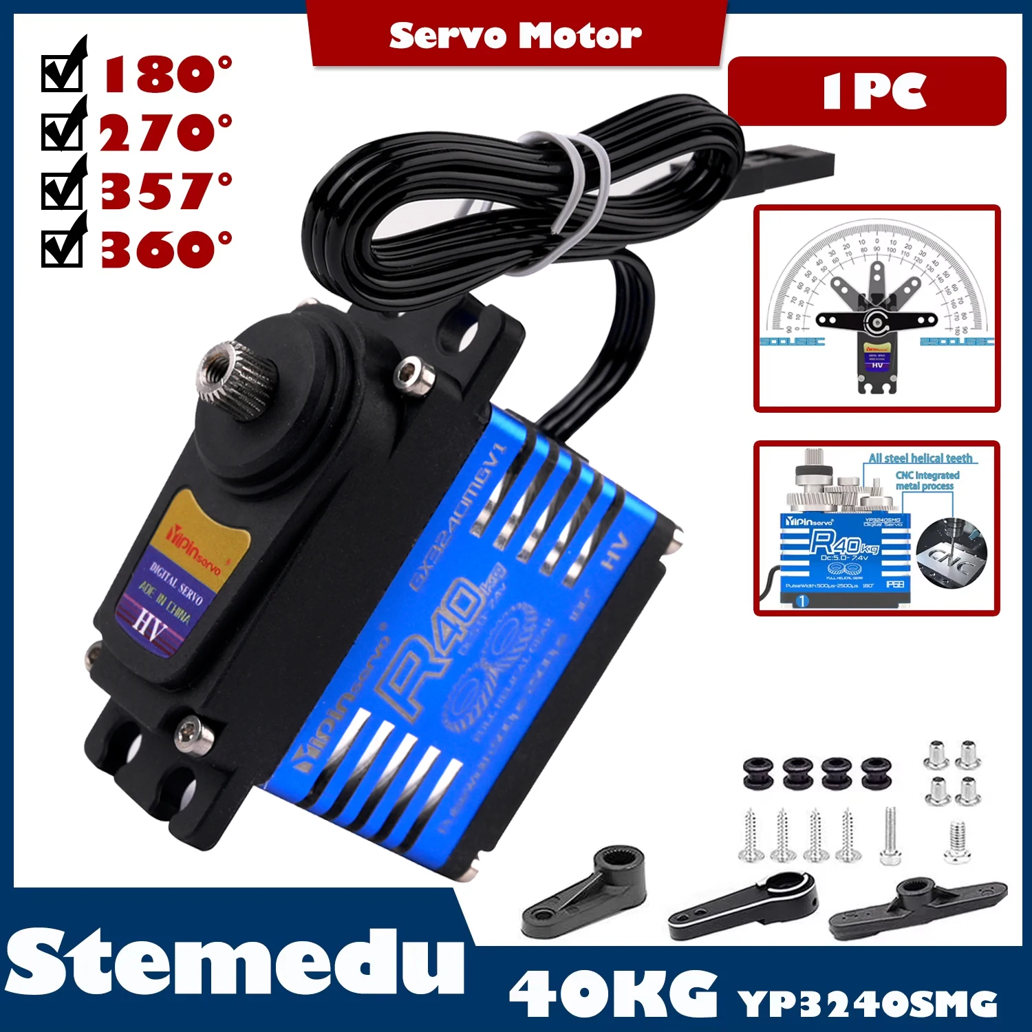 40KG High Torque RC Digital Servo YP3240SMG Low Profile Servo Motor for 1:8 1:10 TRX6 Scx10 RC Crawler Helicopter Model
40KG High Torque RC Digital Servo YP3240SMG Low Profile Servo Motor for 1:8 1:10 TRX6 Scx10 RC Crawler Helicopter Model