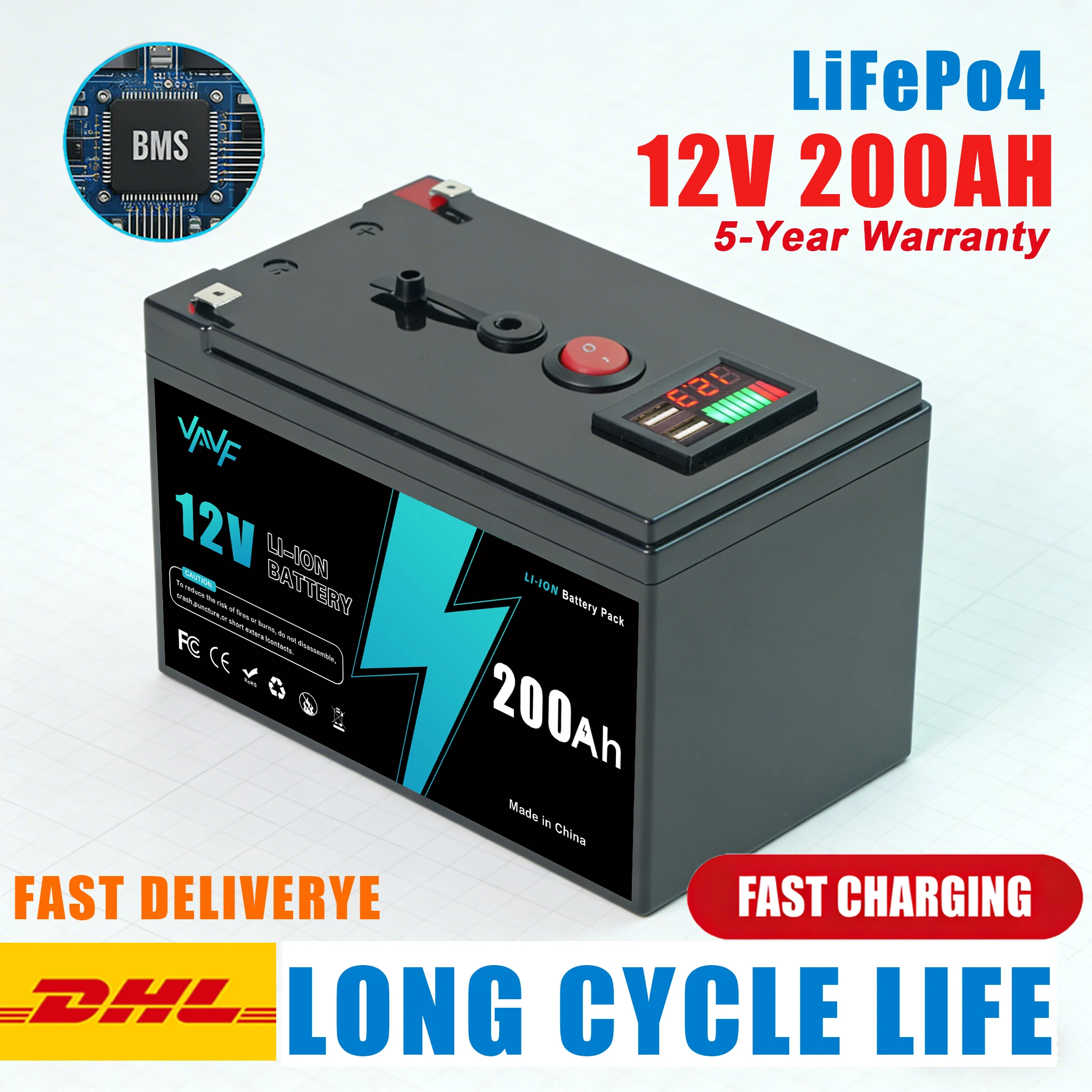 All-Weather Lithium Battery12V 200Ah LiFePO4 Battery️ 200000mAh with Robust BMS, Designed for Marine and RV Use
All-Weather Lithium Battery12V 200Ah LiFePO4 Battery️ 200000mAh with Robust BMS, Designed for Marine and RV Use