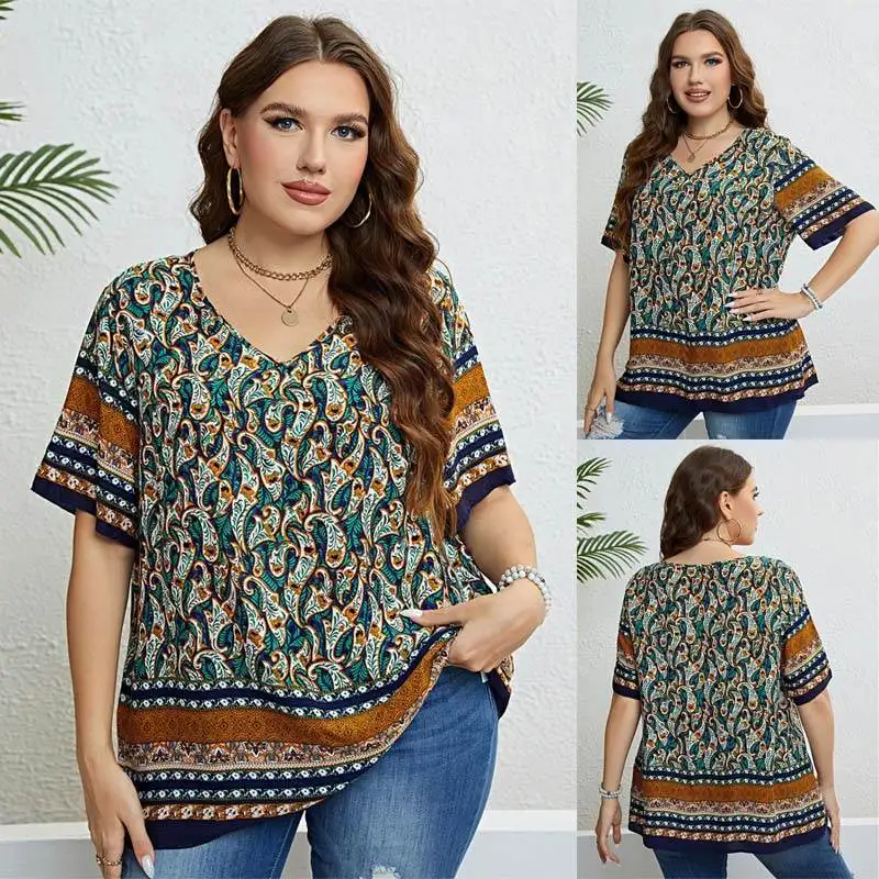 Summer Women's Cotton Shirts V-Neck Ethnic Style plus Size Women's Tops Comfortable Breathable Cartoon Print Casual Blouse
Summer Women's Cotton Shirts V-Neck Ethnic Style plus Size Women's Tops Comfortable Breathable Cartoon Print Casual Blouse