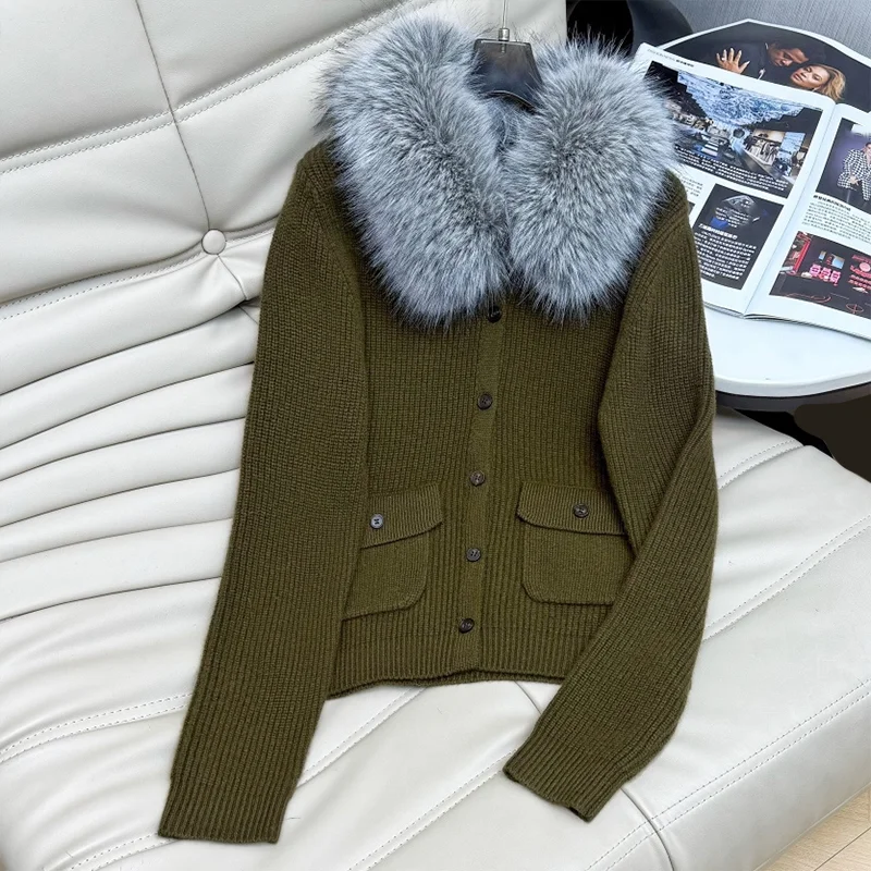 High quality Removable fur collar women's 100% wool cardigan sweater clothes for woman knitwear 25122611
High quality Removable fur collar women's 100% wool cardigan sweater clothes for woman knitwear 25122611
