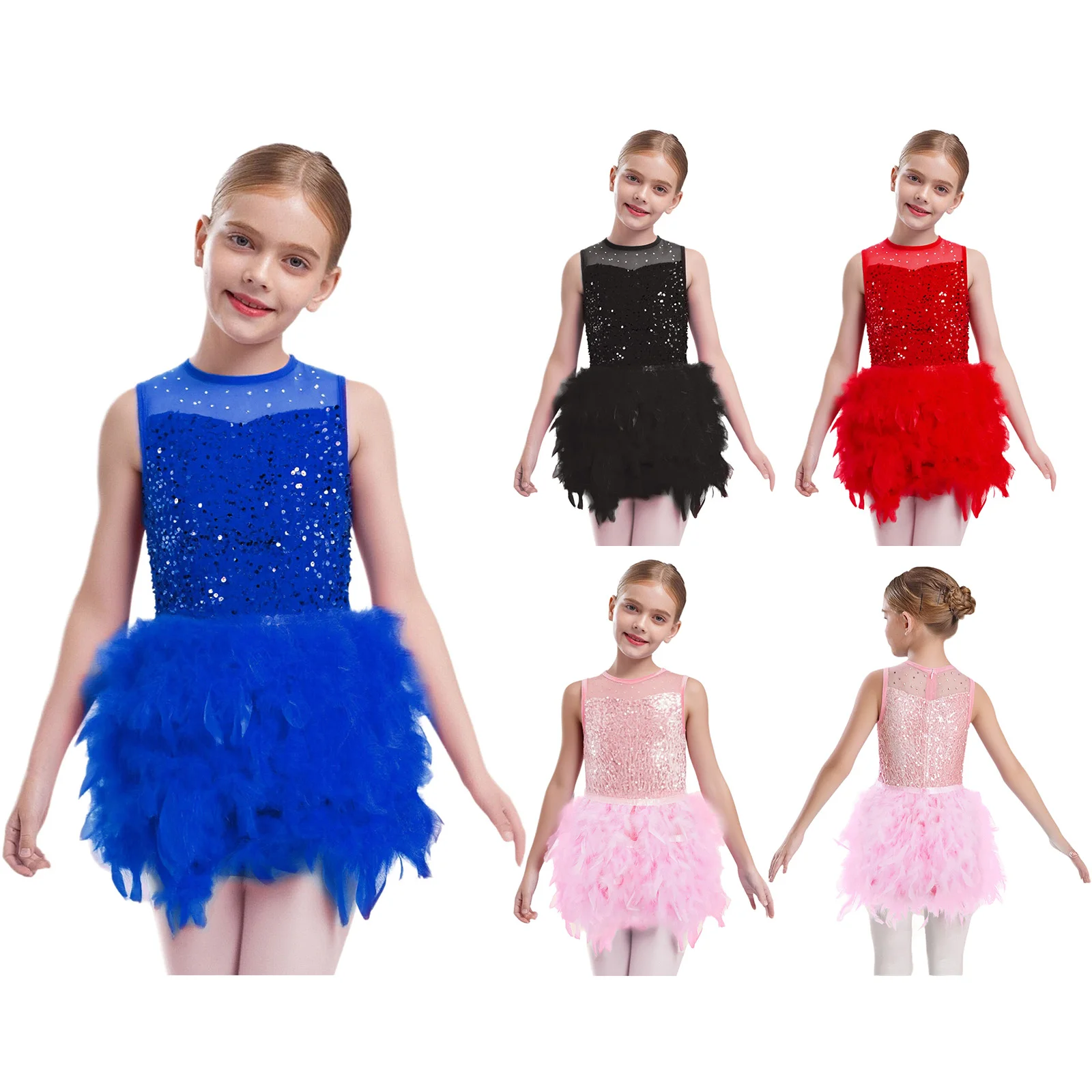 Kids Girls Figure Skating Dance Dress Gymnastics Lyrical Latin Jazz Costumes Sleeveless Sequins Feather Velvet Princess Dress
Kids Girls Figure Skating Dance Dress Gymnastics Lyrical Latin Jazz Costumes Sleeveless Sequins Feather Velvet Princess Dress