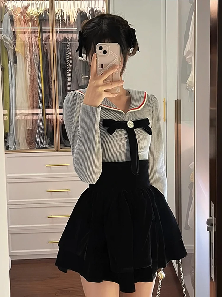 Sweet Spicy Navy Collar Knitted Base Shirt Women's Spring High Waist Velvet Half Skirt Puffy Skirt Two-Piece Set Fashionable ...
Sweet Spicy Navy Collar Knitted Base Shirt Women's Spring High Waist Velvet Half Skirt Puffy Skirt Two-Piece Set Fashionable ...