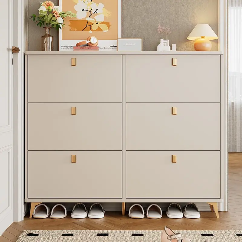 Wholesale cream tipping bucket shoe cabinet household door large capacity entrance simple storage modern 
Wholesale cream tipping bucket shoe cabinet household door large capacity entrance simple storage modern