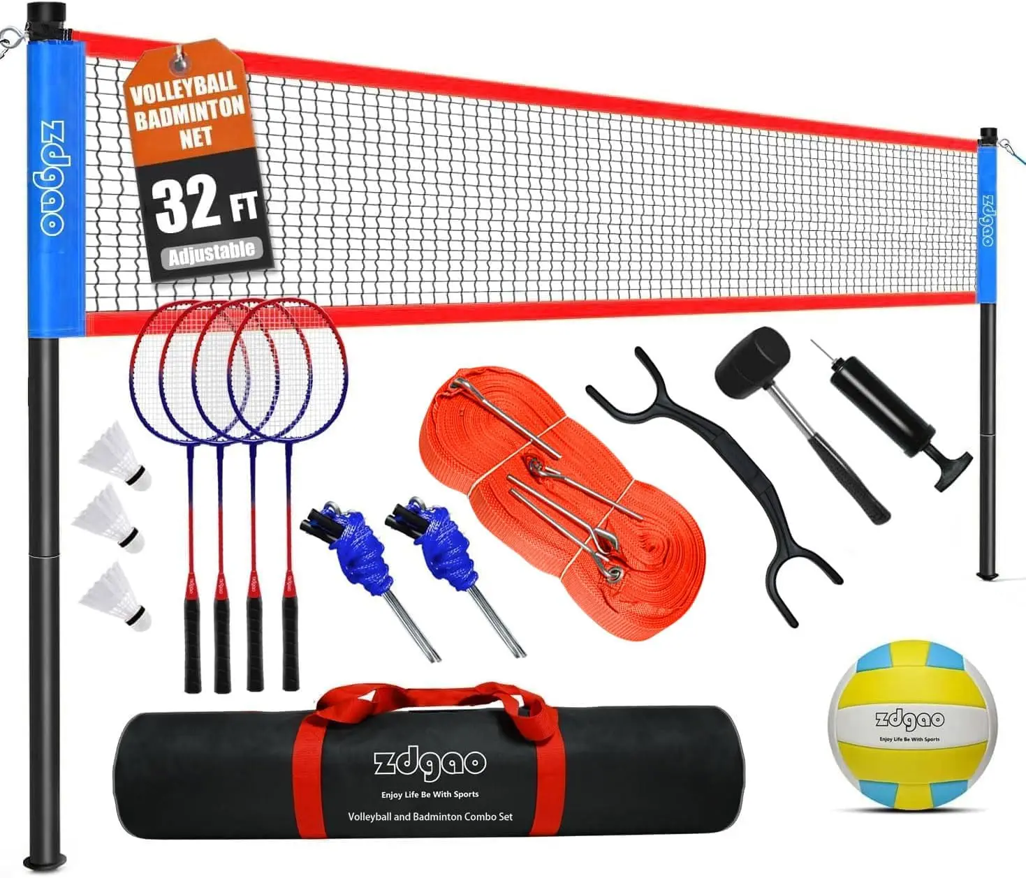 Volleyball Badminton Combo Set with Adjustable Net for Backyard, Beach, Lawn - 32ft Official Size, 6 Poles, Carry Bag
Volleyball Badminton Combo Set with Adjustable Net for Backyard, Beach, Lawn - 32ft Official Size, 6 Poles, Carry Bag