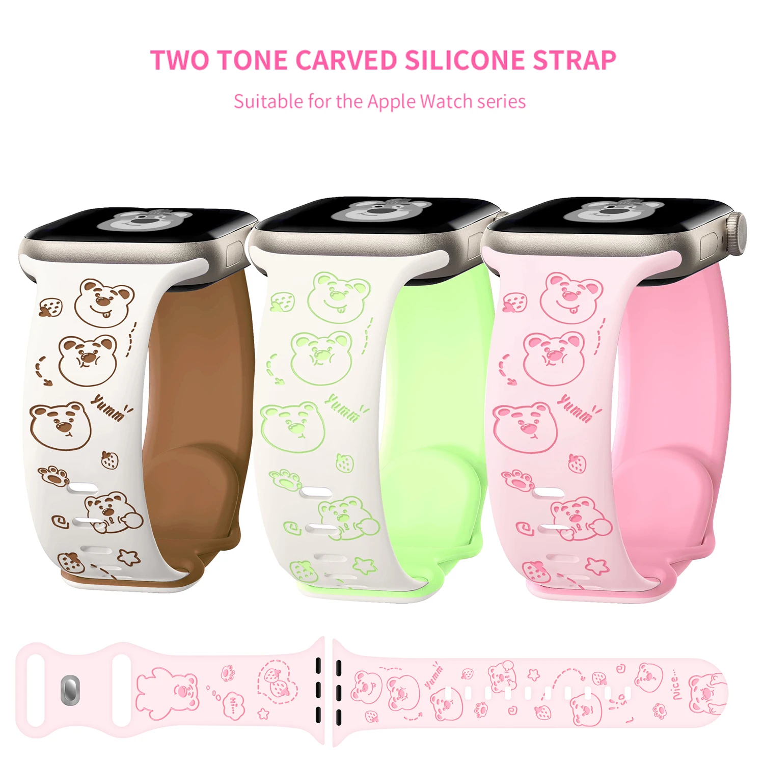 Sanrio For Strawberry Bear Two tone Carving Strap for Apple Watch 42 41 40 38 44 45 46 49 Cute Silicone Strap for iWatchS10 9 8
Sanrio For Strawberry Bear Two tone Carving Strap for Apple Watch 42 41 40 38 44 45 46 49 Cute Silicone Strap for iWatchS10 9 8