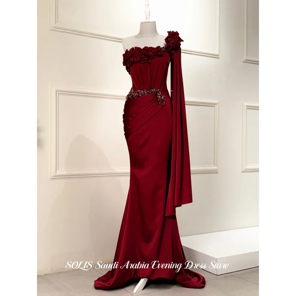 SOLIS Elegant Red Prom Dress One-Shoulder Evening Dress with 3D Floral Trim Draped Satin Mermaid Party Gown Colors Customized
SOLIS Elegant Red Prom Dress One-Shoulder Evening Dress with 3D Floral Trim Draped Satin Mermaid Party Gown Colors Customized
