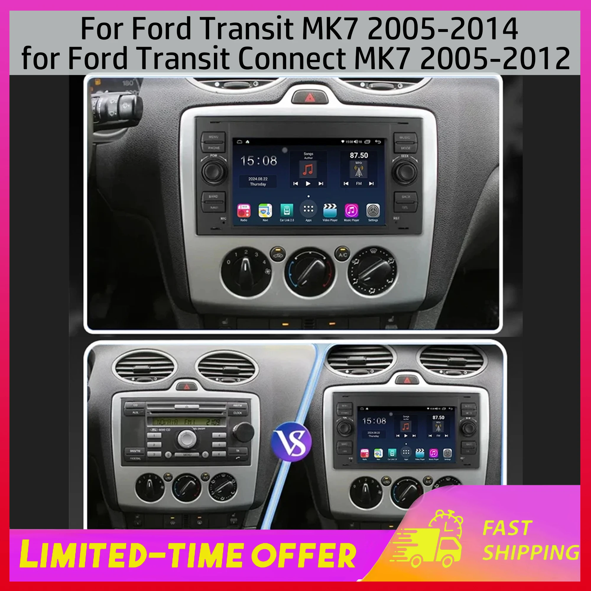 2+64G Android15 Car Stereo Radio for Ford Transit MK7 2005-2014 for Ford Transit Connect MK7 2005-2012 with Carplay Intelligent
2+64G Android15 Car Stereo Radio for Ford Transit MK7 2005-2014 for Ford Transit Connect MK7 2005-2012 with Carplay Intelligent