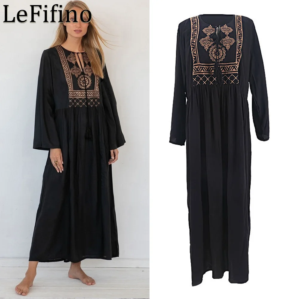 Summer Artificial Cotton Leisure Style Black Bottom Gold Print Loose Long Dress Vacation Sunscreen Skirt Bikini Cover Up Women's
Summer Artificial Cotton Leisure Style Black Bottom Gold Print Loose Long Dress Vacation Sunscreen Skirt Bikini Cover Up Women's