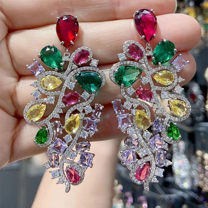 Luxury Large Dangling Earrings Women Jewelry Dinner Party Wedding Colorful Zirconia Gold Silver Color Plant Leaf Earrings
Luxury Large Dangling Earrings Women Jewelry Dinner Party Wedding Colorful Zirconia Gold Silver Color Plant Leaf Earrings
