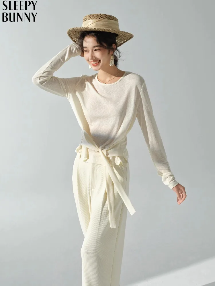 Women Solid Color Long Sleeve T Shirt Lyocell Round Neck Top Waist Tie Autumn Casual Slim Blouse Elegant Minimalist Daily Outfit
Women Solid Color Long Sleeve T Shirt Lyocell Round Neck Top Waist Tie Autumn Casual Slim Blouse Elegant Minimalist Daily Outfit
