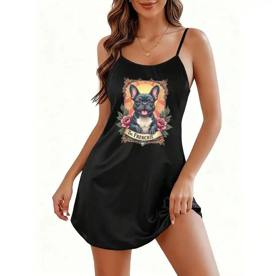 Womens Frenchie Print Satin Nightgown Sleeveless Round Neck Short Loungewear
Womens Frenchie Print Satin Nightgown Sleeveless Round Neck Short Loungewear
